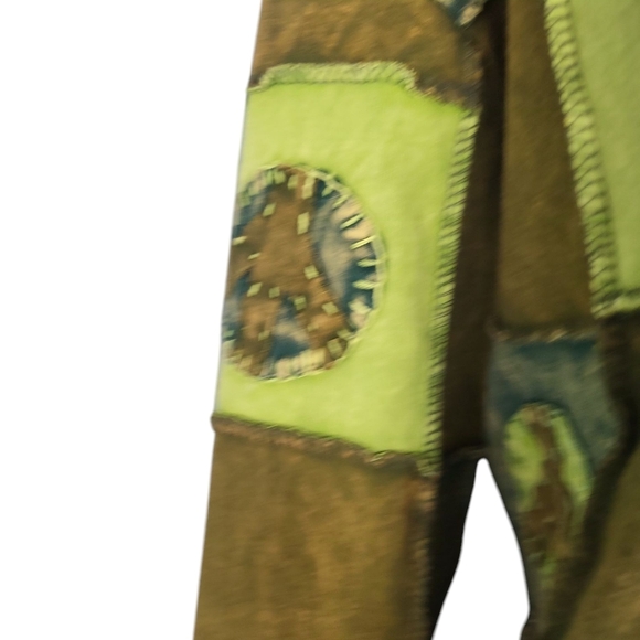 Kathmandu Moss Green Peace Brown Patchwork Embroidered Blouse - Picture 4 of 4